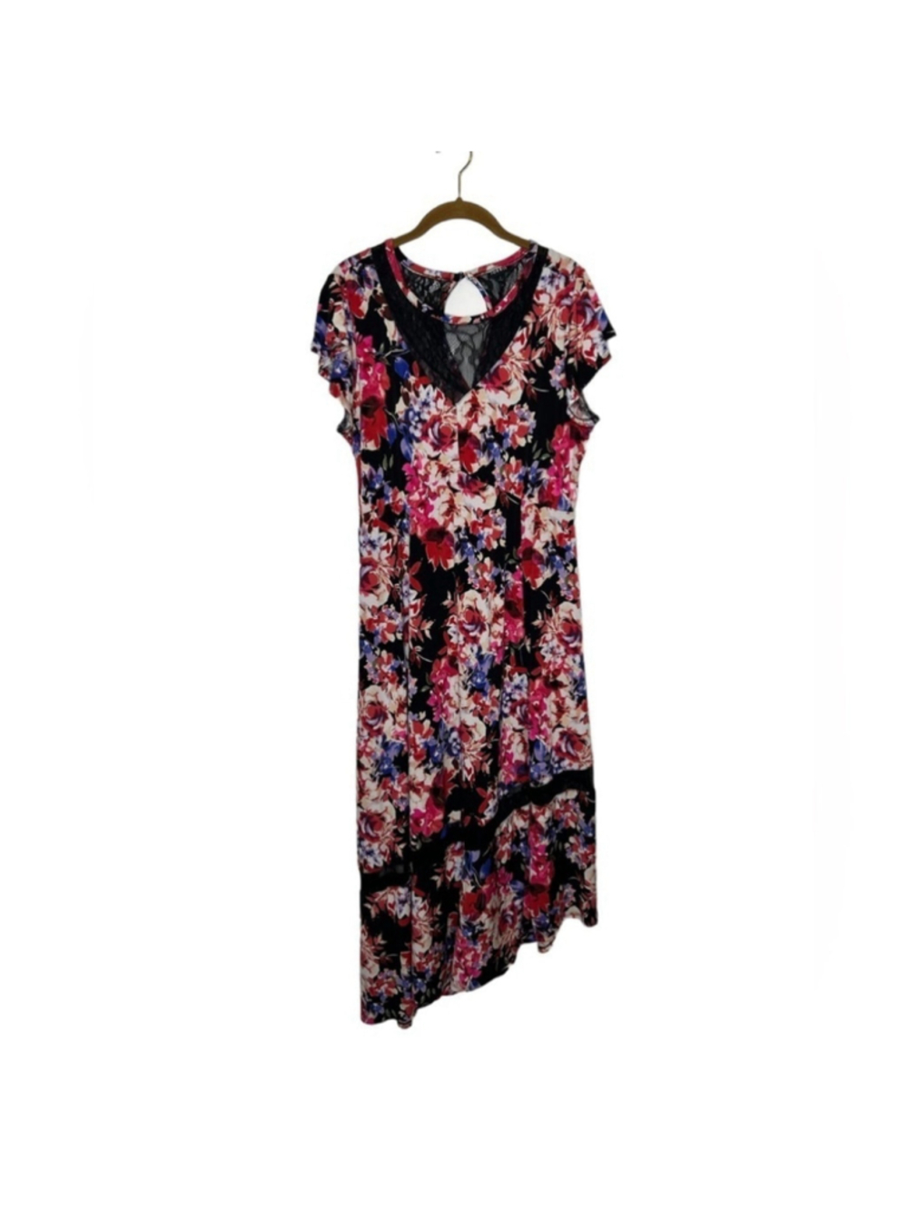 Torrid Midi Studio Knit Fit & Flare Black Floral Asymmetrical Dress Size 1X - Picture 3 of 14